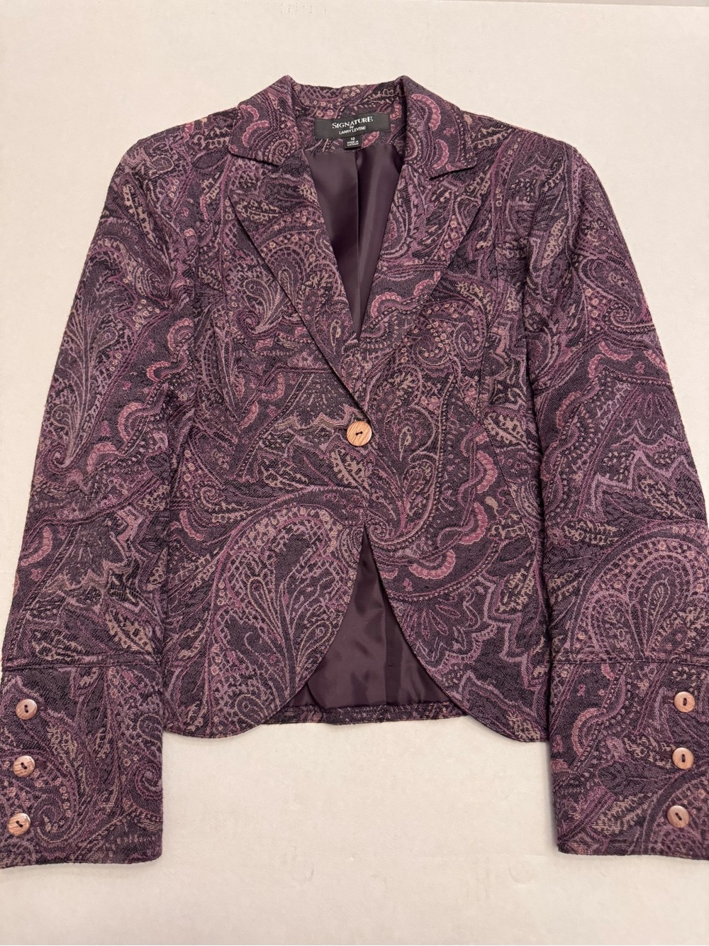 Signature by Larry Levine Women’s Purple Paisley Notched Collar Blazer Size 12